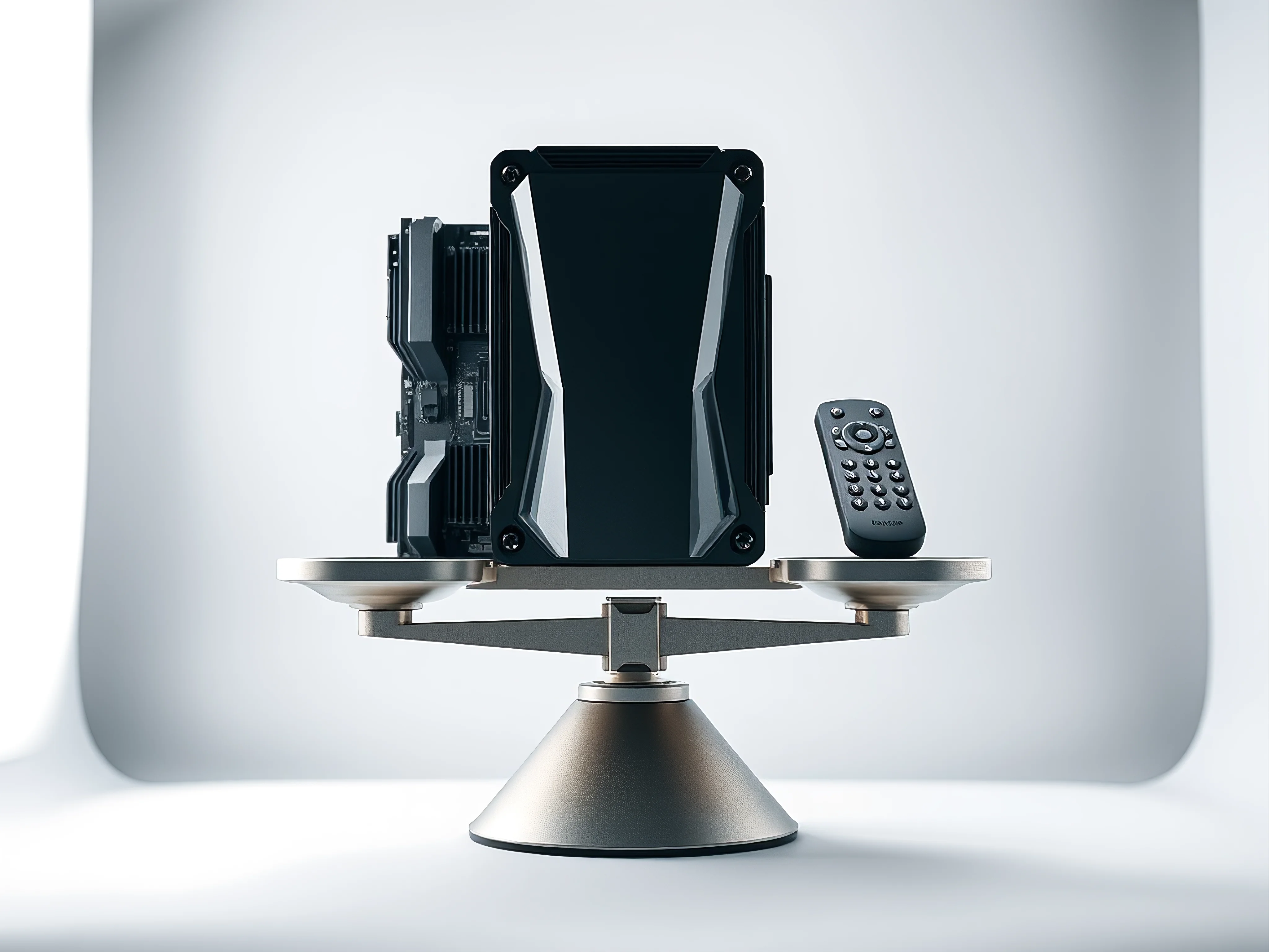 Balance scale with gaming processor and universal remote.